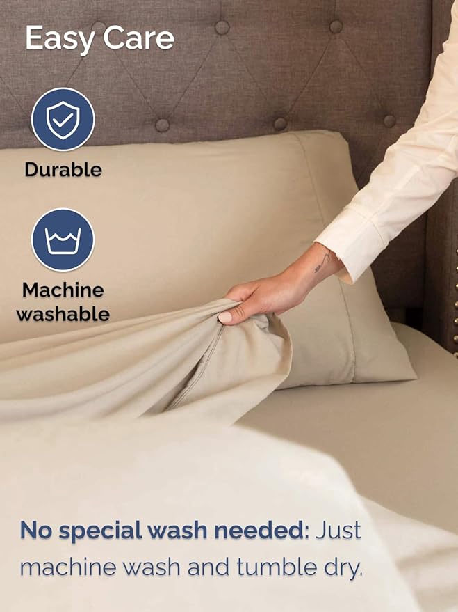 Extra Deep Twin Sheet Set - 4 Piece Breathable and Cooling Sheets - Hotel Luxury Bed Sheets Set - Easy & Secure Fit - Soft, Wrinkle Free and Comfy Sheets Set - Cream Sheet Set with Extra Deep Pockets