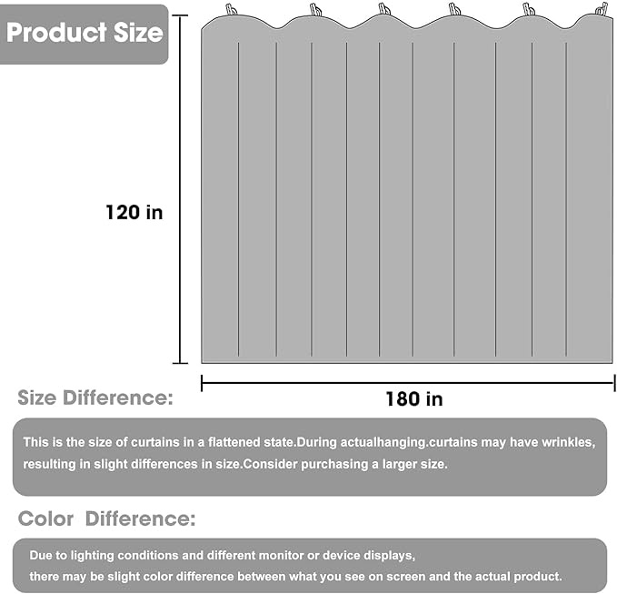 Room Divider Blackout Curtain Track Curtains Wall Dividers Panels Screen for Living Rooms Bedroom Office Privacy Partition Separation, W180 × L120 Inch,1 Panel, Light Grey