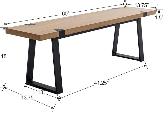 Wahson 60" Dining Bench Set of 2, Natural Wooden Table Bench with Metal Legs, Modern Kitchen Bench for Enrtyway/Indoor/Dining Room