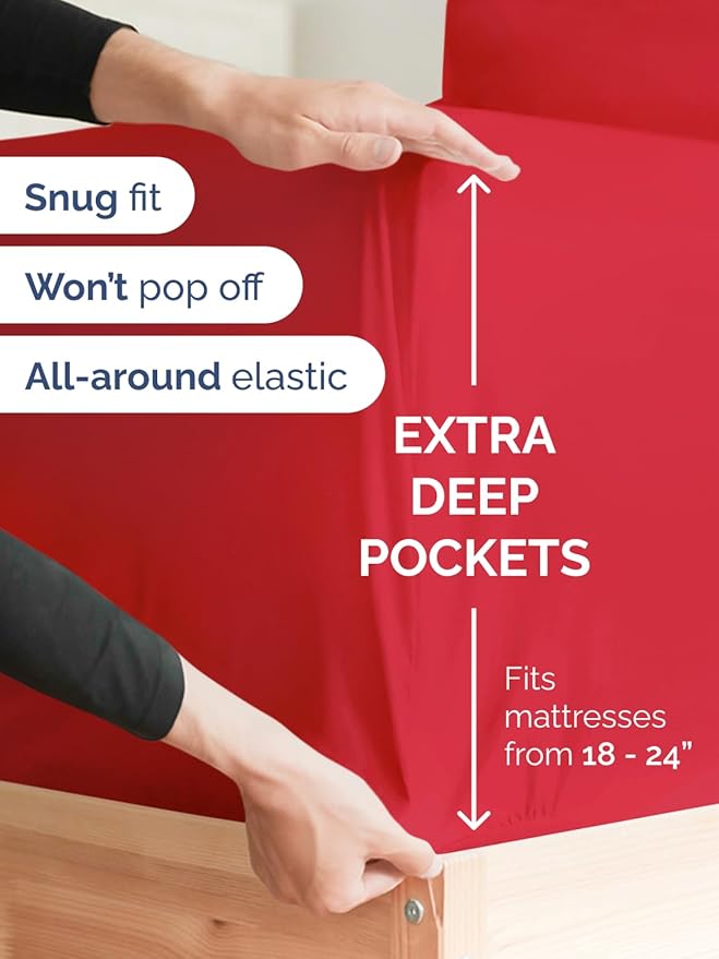 Extra Deep Twin XL Sheet Set - 4 Piece Breathable and Cooling Sheets - Hotel Luxury Bed Sheets Set - Easy & Secure Fit - Soft, Wrinkle Free and Comfy Sheets Set - Red Sheet Set with Extra Deep Pockets