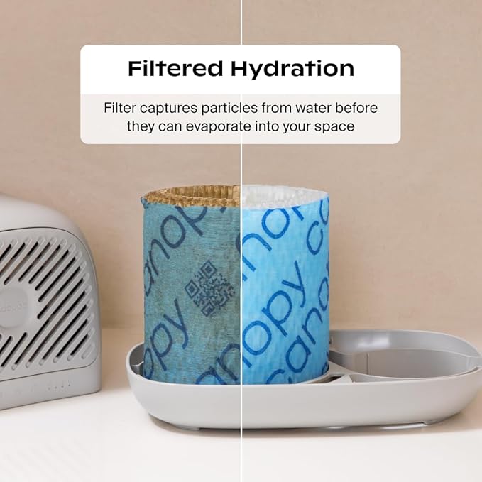 Canopy Bedside Humidifier 2.0, White, 36 HR Run Time, 2.5L Capacity - Reading Light & White Noise - Alleviate Symptoms of Allergies, Flu, Cold, Dry Skin - Humidifier, Filter, Power Cord & Adapter