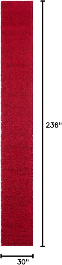 Unique Loom Solid Shag Collection Area Rug (2' 6" x 19' 8" Runner, Cherry Red)