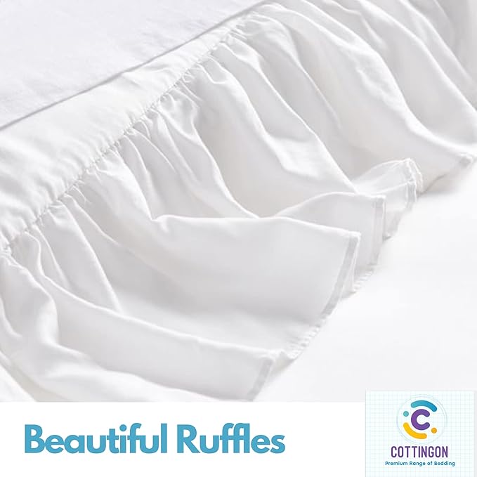 Ruffled Bed Skirt with Split Corners-Dust Ruffle - 21" Drop 100% Microfiber Soft,Sheen & Luxurious Look - Bed Skirts (White -Queen)