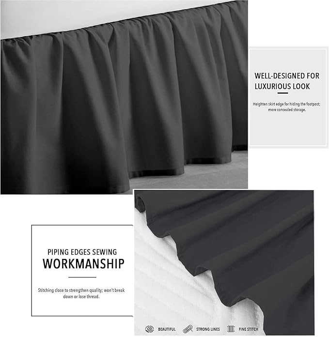 Sleepwell Ruffled Bed Skirt with Split Corner 100% Microfiber Soft,Sheen & Wrinkle Free Bed Skirt Gathered Style Dust Ruffle Bed Skirt with 12 Inch Drop Three Sided Coverage Dust Ruffle