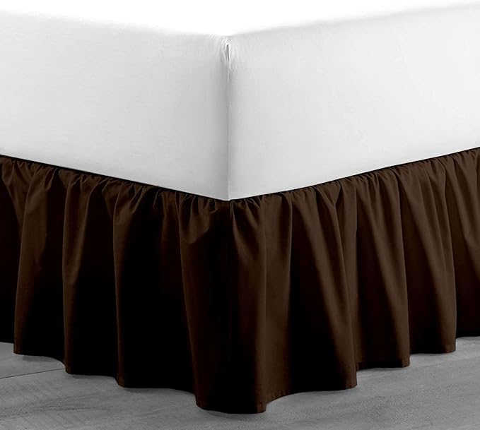 Chocolate Solid Ruffled Bed Skirt Twin-20 Inch Drop Split Corner, Microfiber Bedskirt with Platform Three Sided Coverage