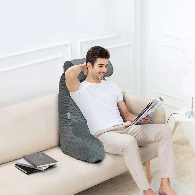 Reading Pillow for Sitting in Bed, Extra Large Backrest Support Cushion with Arms, Sit up Back Pillow Shredded Memory Foam back support Chair Pillow, Bed Rest Pillows with pocket, Detachable Neck Roll