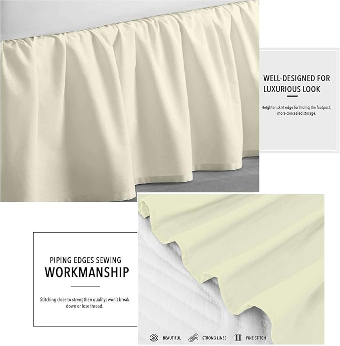 Ivory Solid Ruffled Bed Skirt Cal-King-26 Inch Drop Split Corner, Microfiber Bedskirt with Platform Three Sided Coverage