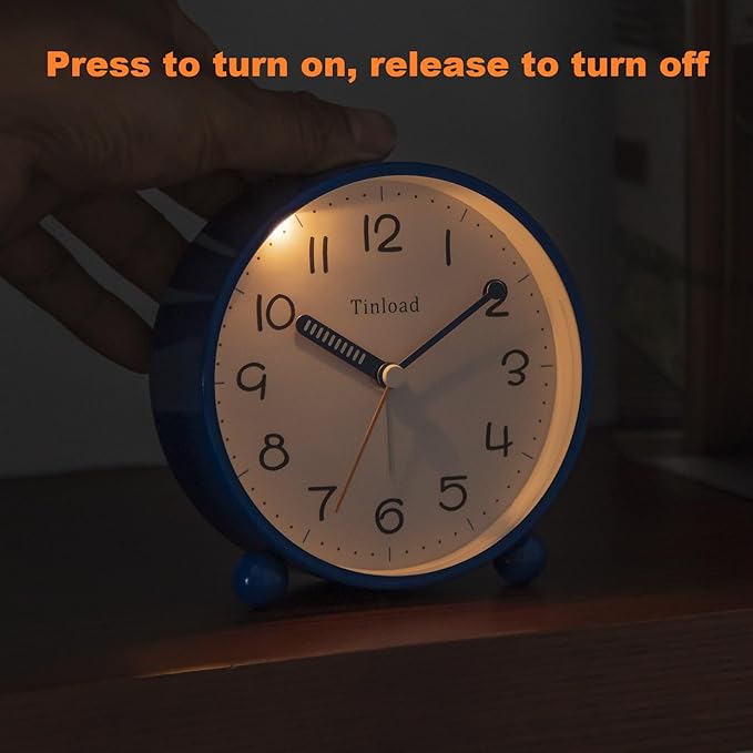 4.5" Antique Retro Analog Alarm Clock, Small Silent Battery Operated Clock with Manual Light, Snooze, Vintage Decor for Bedroom, Living Room, Office, Bedside,Desk（Blue）