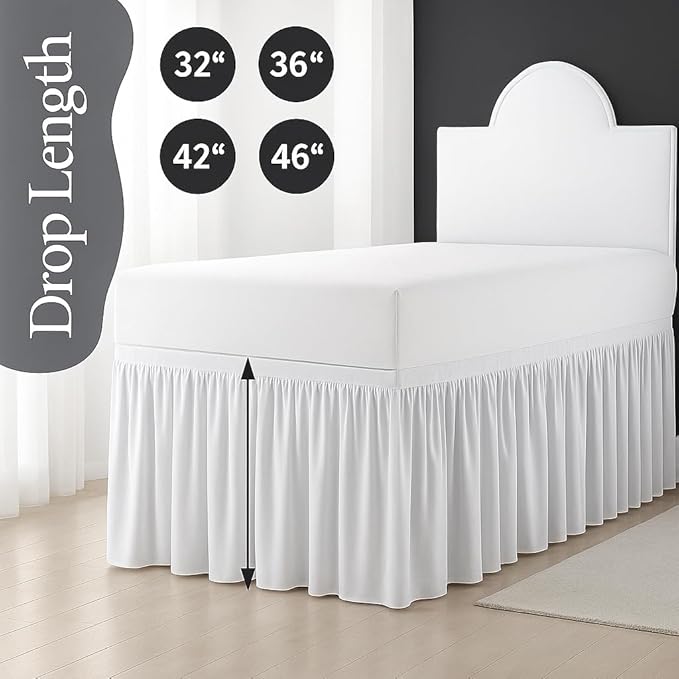 Cottingon Dorm Bed Skirt Twin XL 36" with Split Corners, 100% Microfiber Soft and Stylish, College Room Essential, Extra Long Dust Ruffle for Extended Beds, White