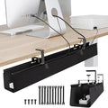 Under Desk Cable Management Tray 36" - No Drill Computer Wire Organizer Cable Tray, Fabric Cord Hider Clamp Mount, Premium Fabric Cable Management Tray for Office, Home (Black/1set)