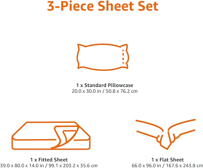 Amazon Basics Lightweight Super Soft Easy Care Microfiber 3 Piece Bedsheet Set with 14-Inch Deep Pockets, Twin XL, Black, Solid