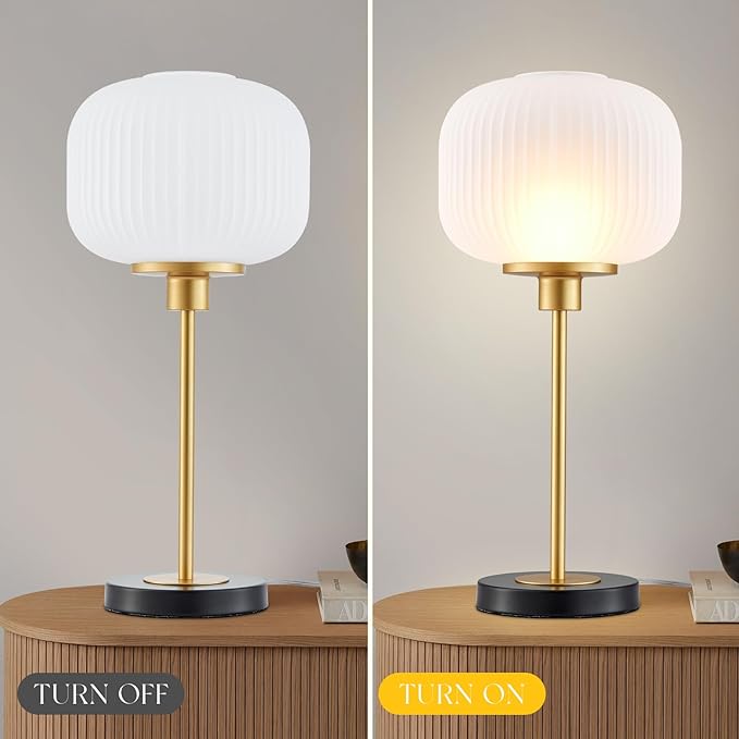 Industrial Table Lamps with Unique Glass Shade, Vintage Bedside Lamps for Bedroom, Modern Nightstand Desk Lamp for Living Room, 1 Pack