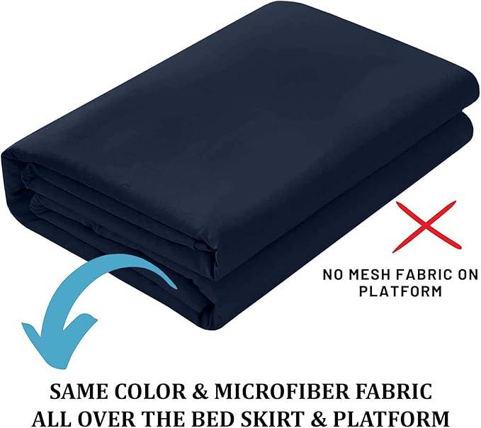SKY BEDDINGS - Twin Size Ruffled Bed Skirt with Split Corners - 12 Inch Drop Dust Ruffle Bed Skirt with Platform Three Sided Coverage - 100% Microfiber, Navy Blue