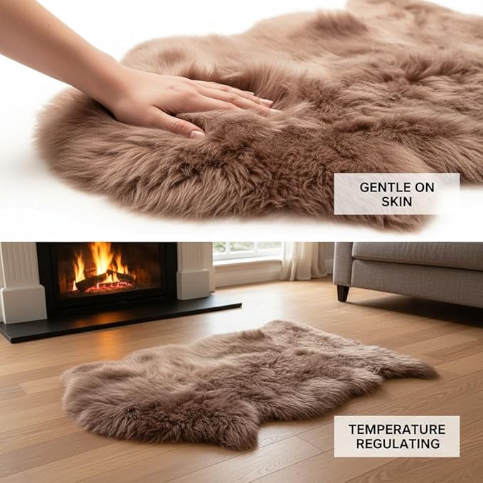 Super Area Rugs Buff Tan Sheepskin Rug Genuine Single 2x3ft Pelt Fluffy Fur Seat Cushion and Chair Cover