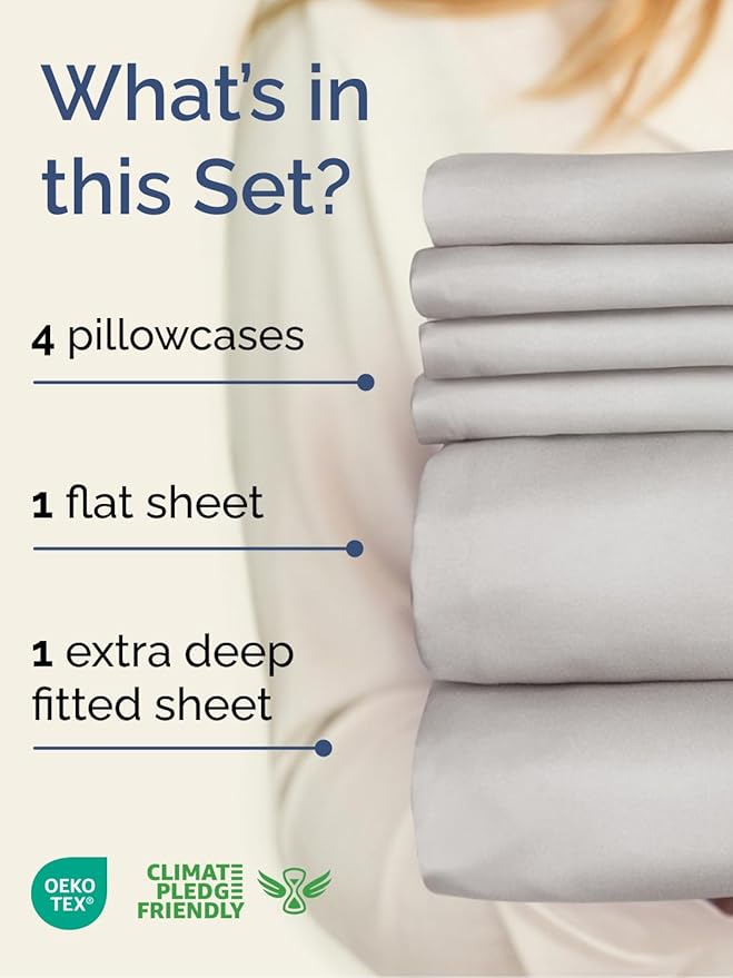 Extra Deep Full Sheet Set - 6 Piece Breathable & Cooling Sheets - Hotel Luxury Bed Sheets Set - Easy & Secure Fit - Soft, Wrinkle Free & Comfy Sheets Set - French Grey Sheet Set w/Extra Deep Pockets