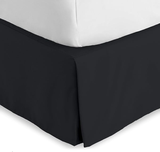 Bare Home Queen Bed Skirt - 15-Inch Tailored Drop Easy Fit - Bed Skirt for Beds - Center & Corner Pleats (Queen, Black)