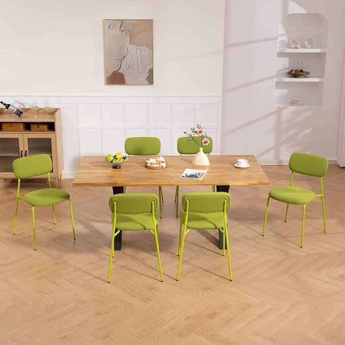 Stackable Chairs Indoor Set of 4, Dining Chair Ser for 4, Armless Stacking Chairs with Sturdy Metal Legs for Living Room, Office Chair for Guest, Green.