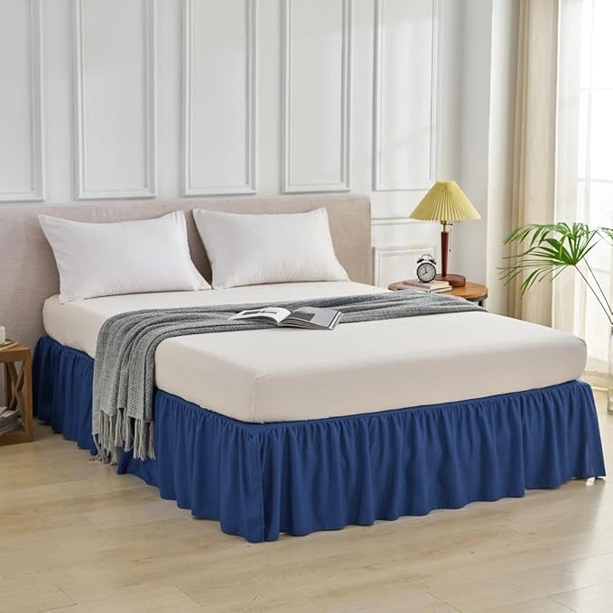 Bed Skirt Queen Size Ruffled Bed Skirt with Split Corners, Queen Bed Skirts 16 Inch Drop with Platform, 16'' Queen, Navy Blue