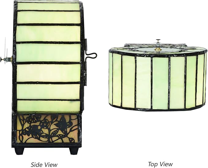 Bieye L10970 Cat and Mouse Tiffany Style Stained Glass Desk Clock Table Lamp for Home Decor (Green)