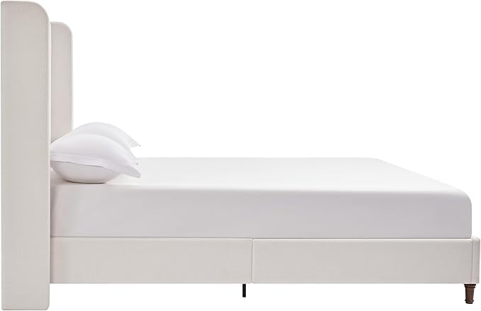 Upholstered Bed Frame with 54'' Nail Head Decorative Wing Back,Hand Buttoned Tufting Headboard Platform Bed Frame with Wooden Slats,No Box Spring Needed (Cream White, King)
