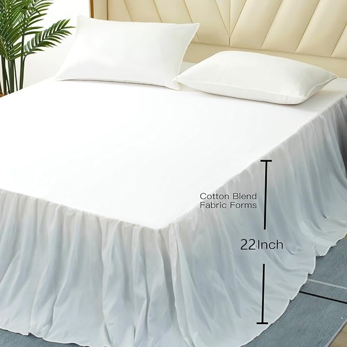 TSUTOMI Bed Skirt Twin Size Ruffled Bed Skirt with Split Corners, 22 Inch Drop Dust Ruffle Bed Skirts with Platform, Gathered Style, 100% Microfiber,White