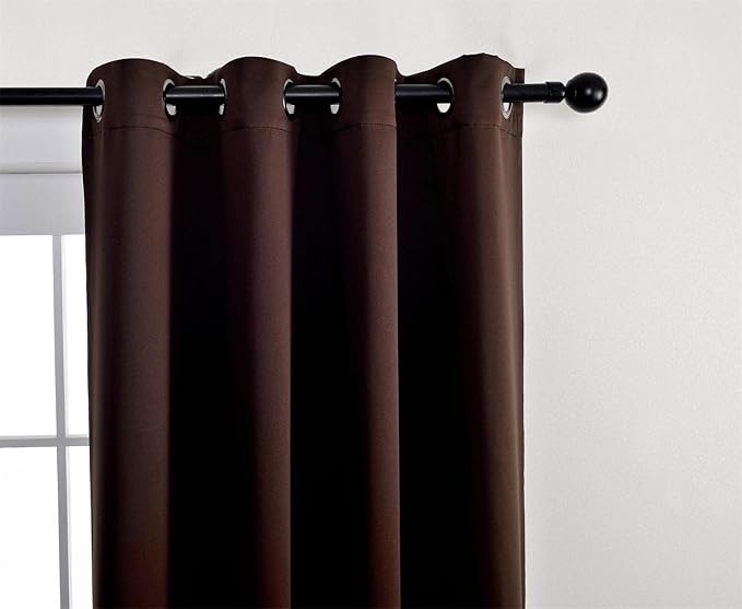 MIUCO Room Darkening Soild Grommet Window Blackout Curtains Two Panels for Bedroom 52x95 Inch Chocolate, Bonus 2 Tie Backs Included