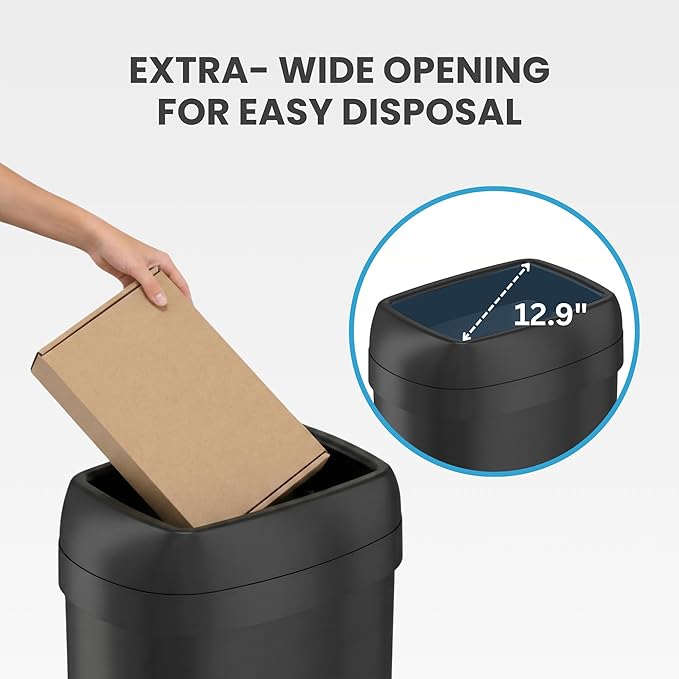 iTouchless 16 Gallon / 61 Liter Open Top Kitchen Trash Can & Recycle Bin, Matte Black Stainless Steel Commercial Grade Garbage Bin with Dual Odor Filters for Office, Garage, Restaurant, and Home