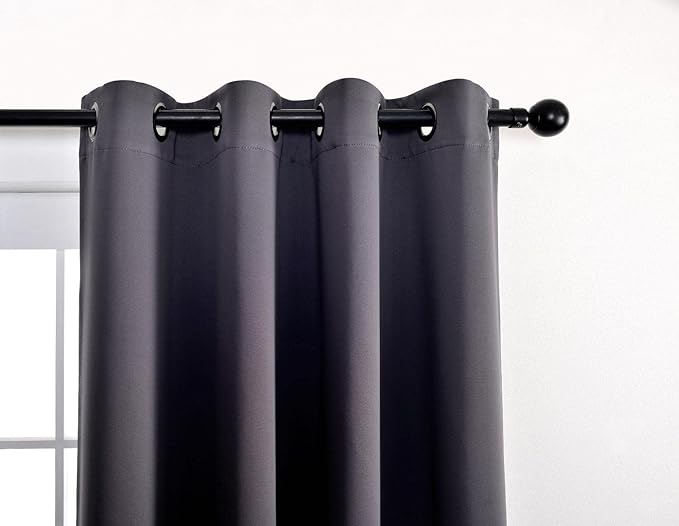 MIUCO 1 Pair Thermal Insulated Grommet 52-Inch-by-63-Inch Blackout Window Curtain Panels with 2 Tie Backs, Dark Grey
