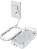 TESSAN Flat Plug Extension Cord 6 FT, Surge Protector Power Strip with 8 AC Outlets 3 USB (1 USB C), 1080 Joules, 1875W 15A, Multiple Wall Outlet Extender Station for Home Office School Dorm