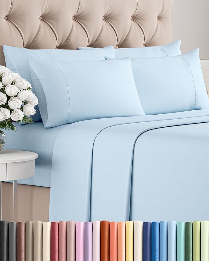 King 6 Piece Sheet Set - Cooling, Comfy & Breathable - Hotel Luxury Bedding, Includes Fitted Sheet for Women, Men, Kids & Teens - 1 Flat, 1 Fitted Sheet, 4 Pillowcases with Deep Pockets - Baby Blue