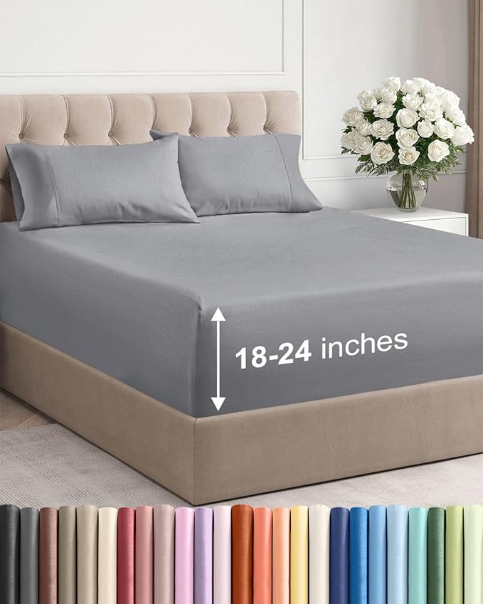 Extra Deep Twin XL Sheet Set - 4 Piece Breathable and Cooling Sheets - Hotel Luxury Bed Sheets Set - Easy Fit - Soft, Wrinkle Free and Comfy Sheets Set - Steel Blue Sheet Set with Extra Deep Pockets