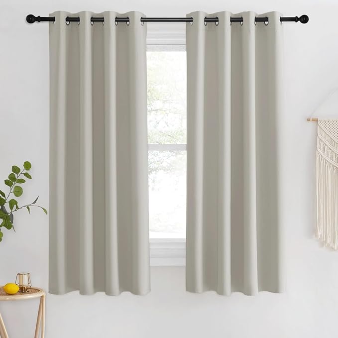 NICETOWN Room Darkening Natural Curtain for Bedroom, Grommet Thermal Insulated Thermal Curtain Light Blocking Window Treatment Sound Reducing for Kitchen, 1 Panel, W46 x L63