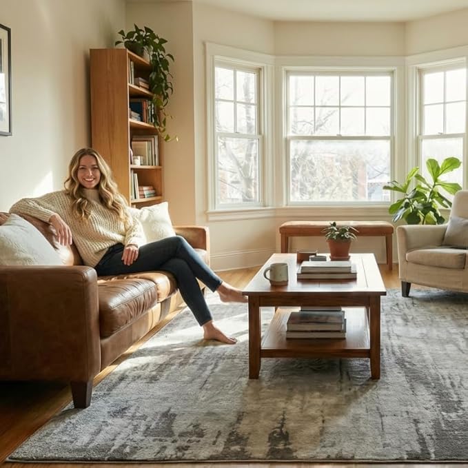 Area Rugs 6x9, Machine Washable Neutral Modern Abstract Soft Rugs for Living Room Large Carpet for Floor Non Slip Rug Under Dining Table Bed Grey Home Office | Grey