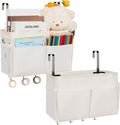 Bedside Storage Organizer 5 Pockets with 4 Hooks Hanging Storage Bag for Headboards/Bunk Bed (2Pack White)