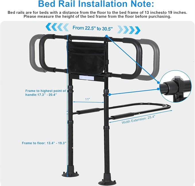 Bed Rails for Elderly Adults Safety, Elderly Assistance Products, Bed Rails for Seniors with Non-Slip Handles, Motion Sensor Light Fits King, Queen, Full, Twin (Compatible with Bed Frames 13.2"-19.7")