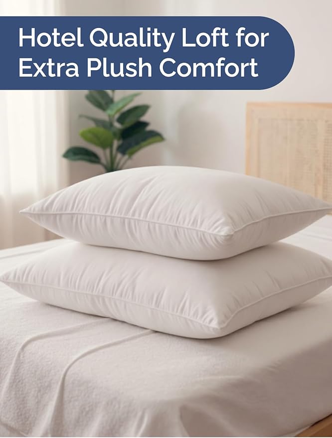 Bed Pillows King Size Set of 2 - 100% Cotton Breathable Cover - Premium Down Alternative for Side Sleepers, Back or Stomach - Soft Luxury Hotel Quality Pillows - Comfy, Cozy & Plush - Oeko-Tex, White