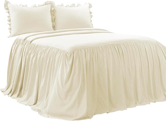 Lush Decor Ruffle Skirt Bedspread Set - 2-Piece Luxurious Farmhouse Bedding - Elegant Ruffle Detail - Timeless Style - Soft Lightweight Sheets - Twin, Ivory
