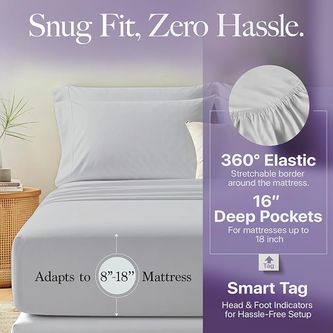 Carressa Linen California King Egyptian Cotton Sheet Sets - 600 Thread Count Cal King Cotton Sheet Set (4 PC, Silver Gray), Extra Soft, Cooling, 16" Deep Pocket Sateen Weave Luxury Hotel Bed Sheets