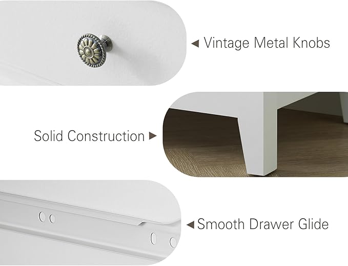 White Dresser for Bedroom 6 Drawers Dresser - 47.2" Wide 6 Chest of Drawers Storage Double Cabinet as Bedfoot Organizer & Wardrobe Cabinet