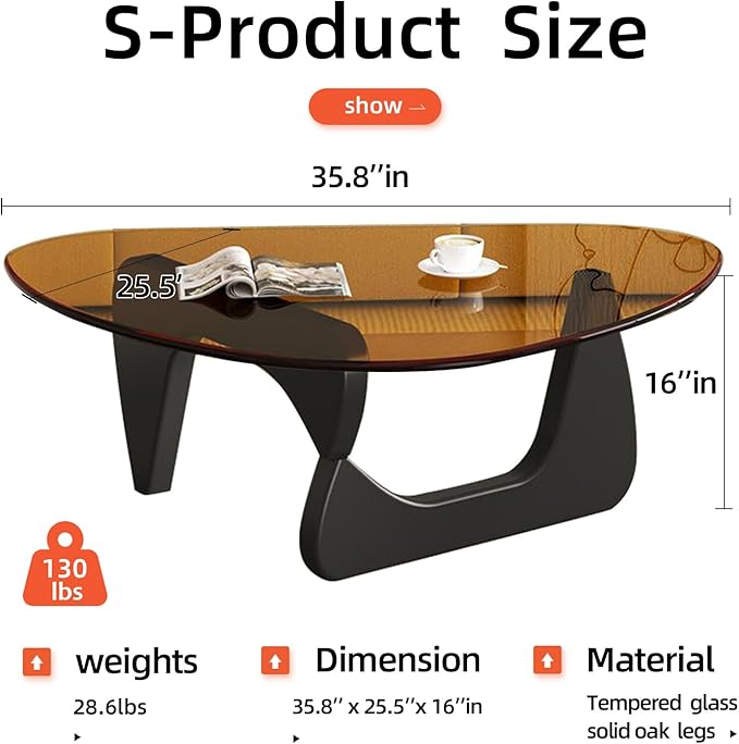 Modern Glass Coffee Table for Living Room, Mid Century Coffee Table, Small Coffee Tables, Suitable for Bedroom Living Room Reception Office Tables (Black/Brown, Medium)