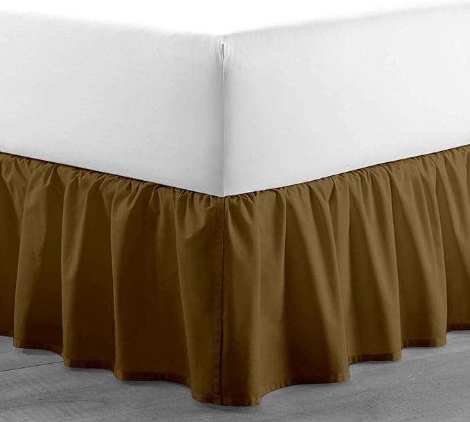 Taupe Solid Ruffled Bed Skirt King -30 Inch Drop Split Corner, Microfiber Bedskirt with Platform Three Sided Coverage
