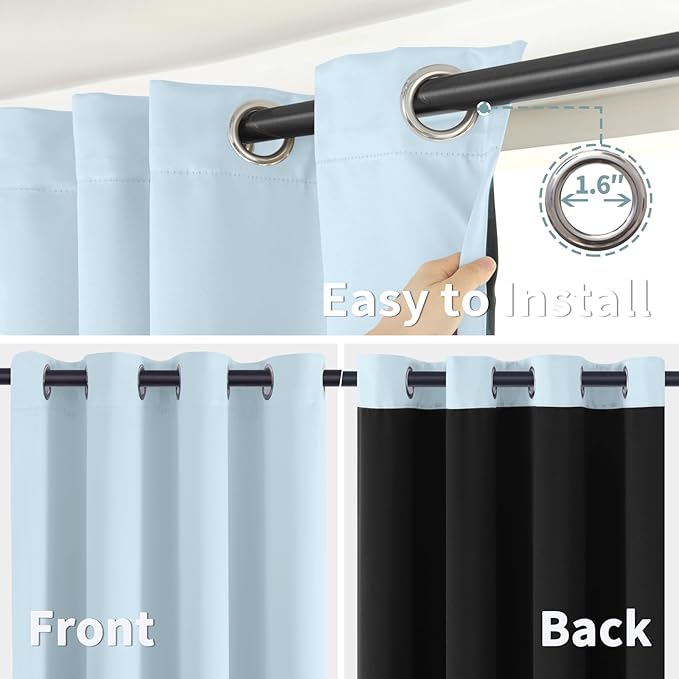 BGment Baby Blue 100% Blackout Curtains for Nursery Bedroom 72 Inch Length 2 Panels, Thermal Insulated Full Light Blocking Grommet Noise Cancelling Window Curtains for Kids Room, 52 Inch Wide Each