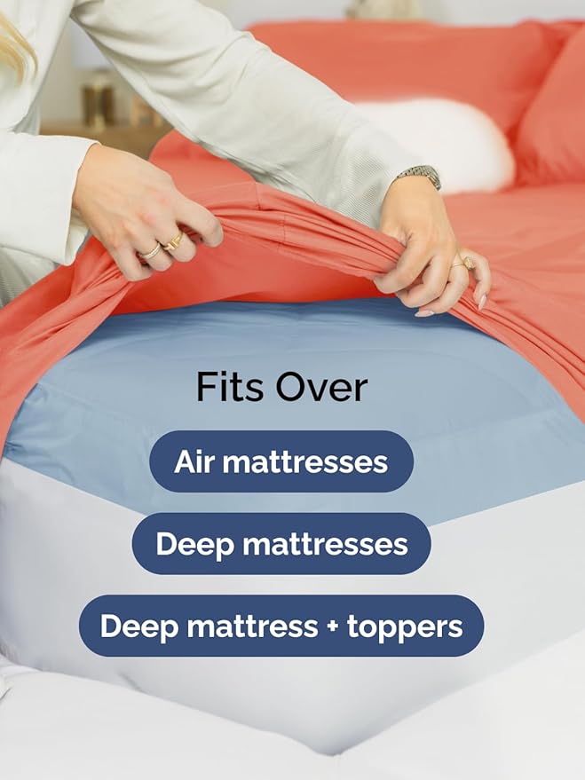 Extra Deep Twin XL Sheet Set - 4 Piece Breathable & Cooling Sheets - Hotel Luxury Bed Sheets Set - Easy & Secure Fit - Soft, Wrinkle Free & Comfy Sheets Set - Coral Sheet Set with Extra Deep Pockets
