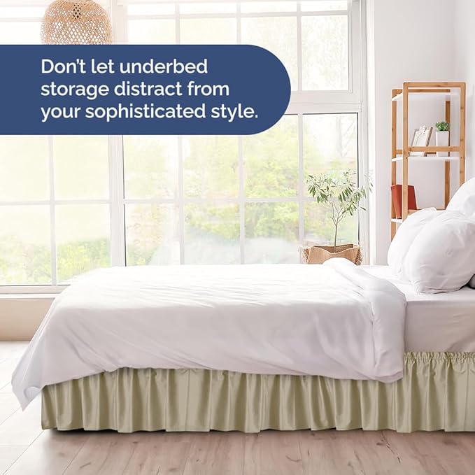 Wrap Around Dust Ruffle Bed Skirt - Beige - for King Size Beds with 24 Inch Drop - Easy Fit Elastic Strap - Adjustable Pleated Bedskirt w/Brushed Fabric - Wrinkle Free - for Women, Men, Kids & Teens