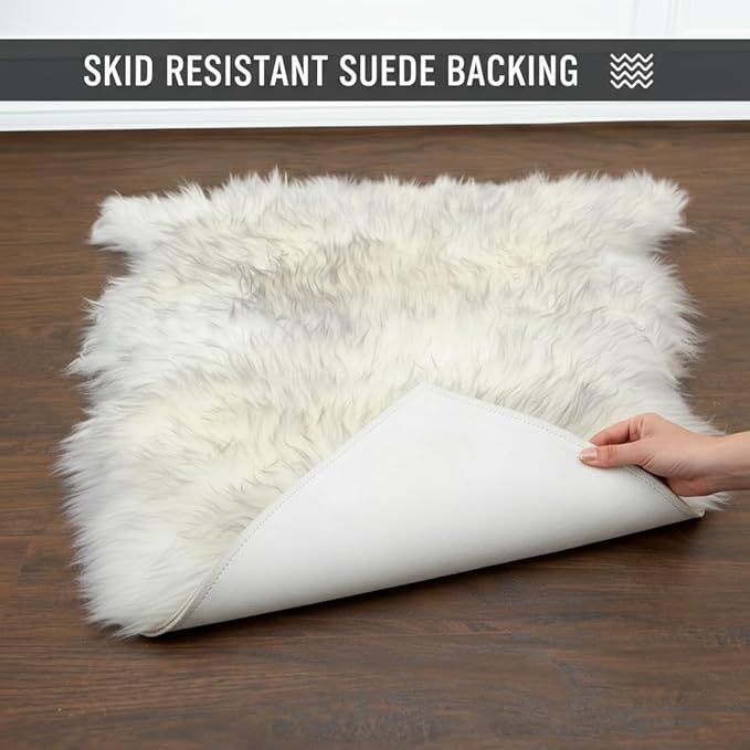Super Area Rugs Gray & White Mix Sheepskin Rug Genuine Single 2x3ft Pelt Fluffy Fur Seat Cushion and Chair Cover