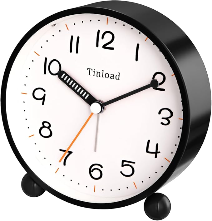 4.5" Antique Retro Analog Alarm Clock, Small Silent Battery Operated Clock with Manual Light, Snooze, Vintage Decor for Bedroom, Living Room, Office, Bedside,Desk（Black）