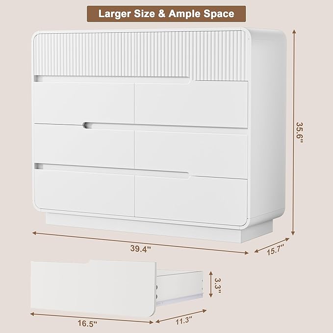 8 Drawer Dresser and 2 Nightstand Sets for Bedroom 3 Pcs Bedroom Set, Modern 39.4" Fluted Dresser with Invisible Handles Nightstand Charging Station, Bedroom Furniture Set for Living Room, White