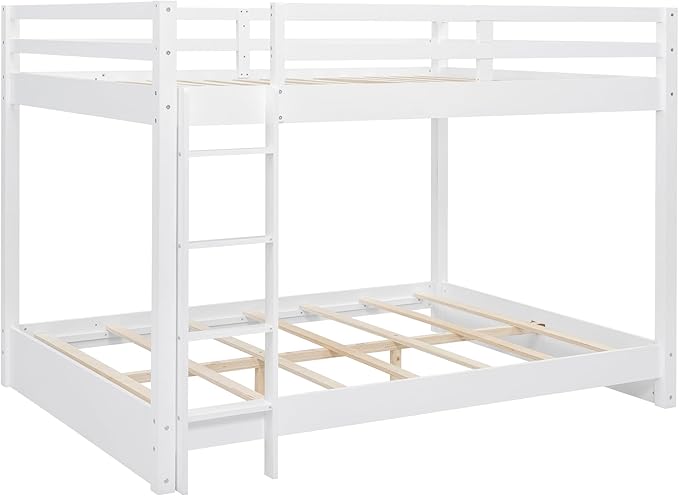Bellemave Queen Over Queen Size Bunk Bed for Kids/Adults,Solid Wood Bunk Bed Frame Queen Size with Ladder & Safety Guardrails,White