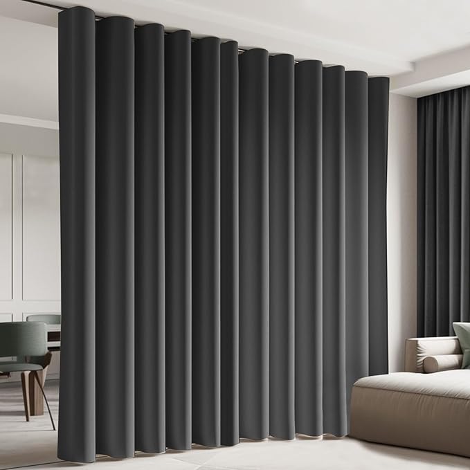 Room Divider Blackout Curtain Track Curtains Wall Dividers Panels Screen for Living Rooms Bedroom Office Privacy Partition Separation, W150 × L120 Inch,1 Panel, Black