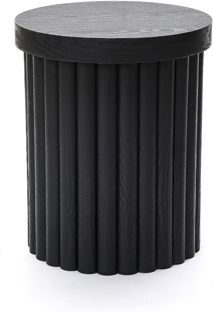 LuxenHome Wood Round Side Table, 19" Fluted End Table for Small Spaces, Mid Century Modern Black Wooden Accent Tables, Small Bedside Table, Couch Side Table, Nightstand for Living Room Bedroom Couch